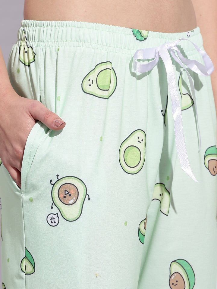 Lycra Branded Night Suit Set for Women In Mint