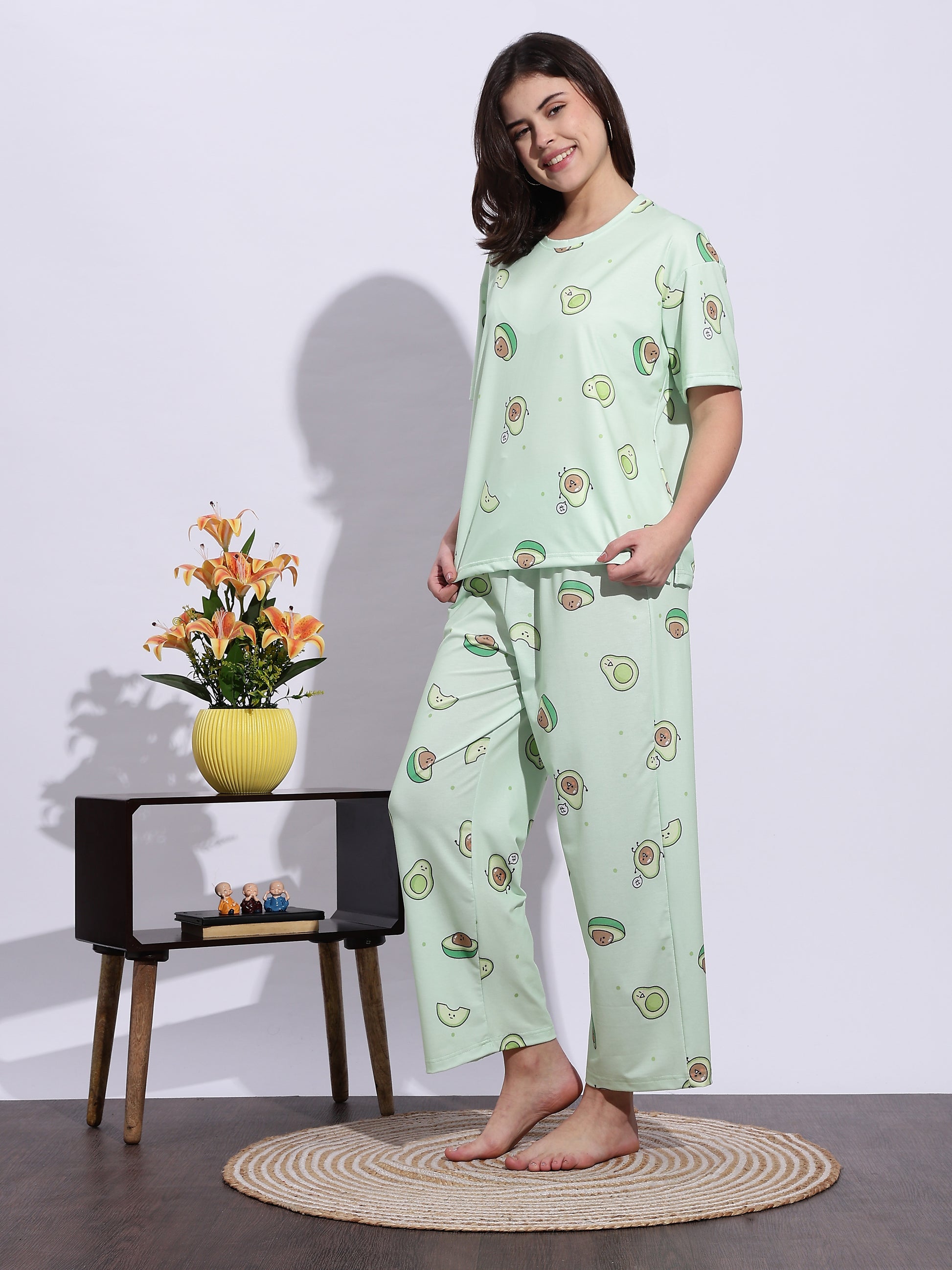 Lycra Branded Night Suit Set for Women In Mint