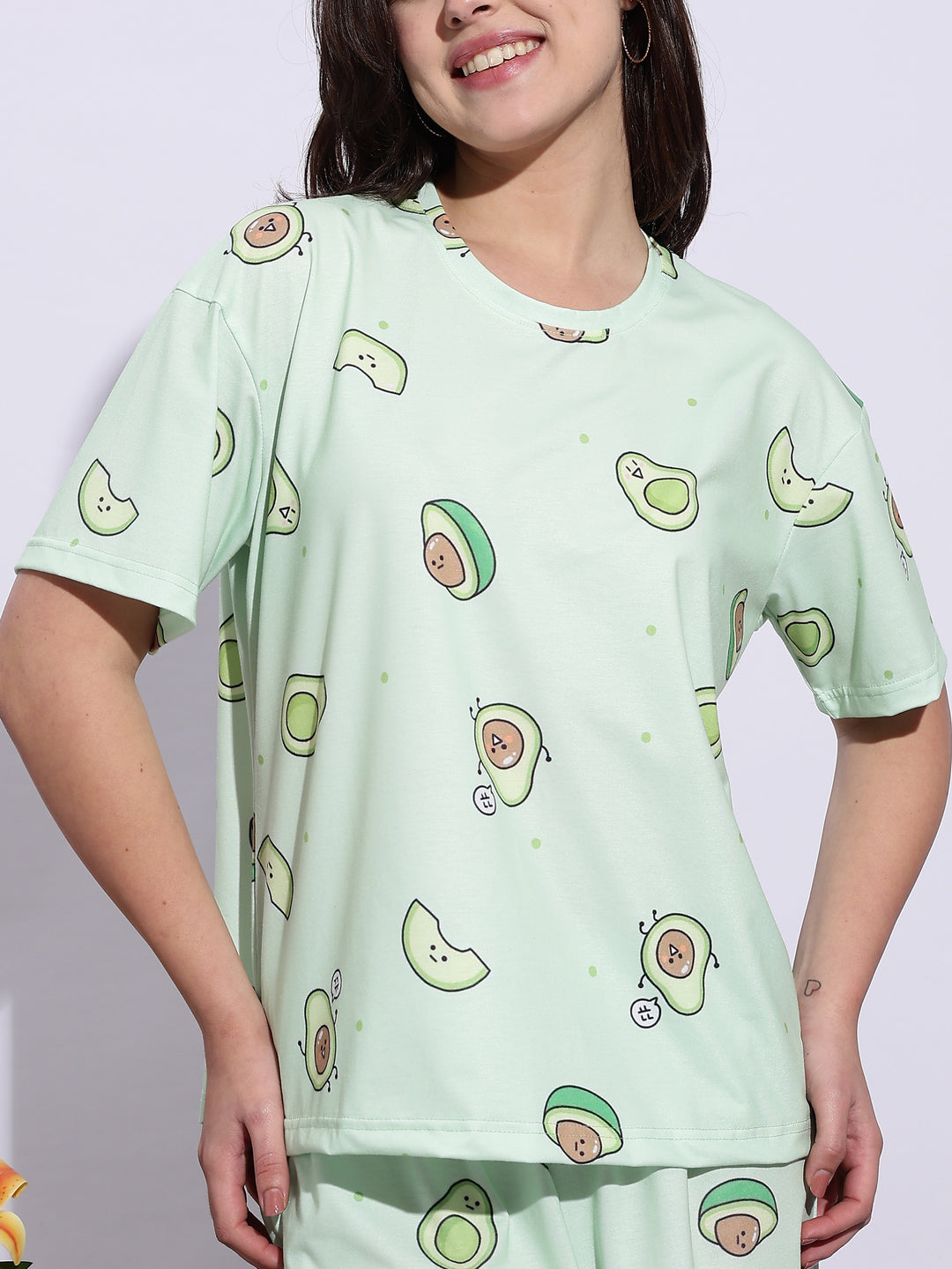 Lycra Branded Night Suit Set for Women In Mint