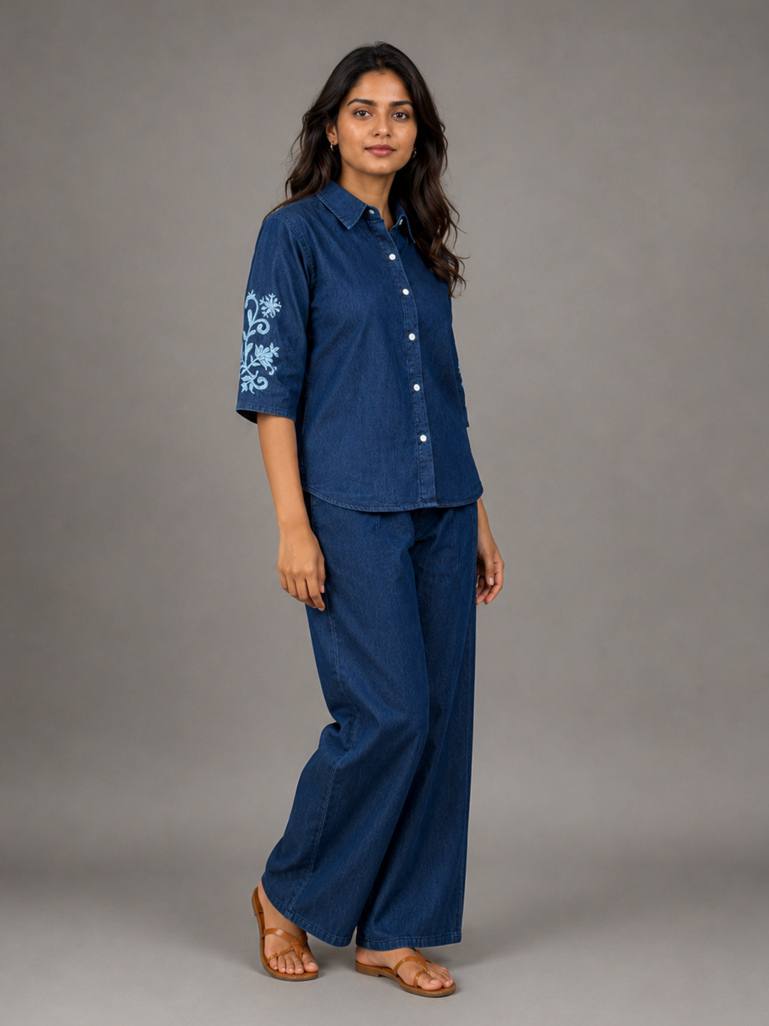 Dark blue denim wash modern co ord set for women