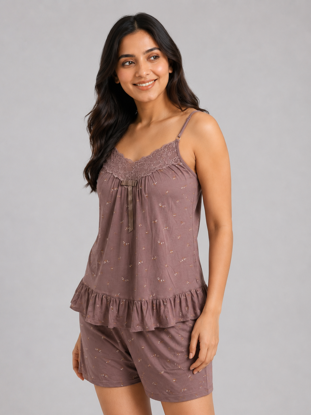 Floral babydoll set with matching top and shorts for women