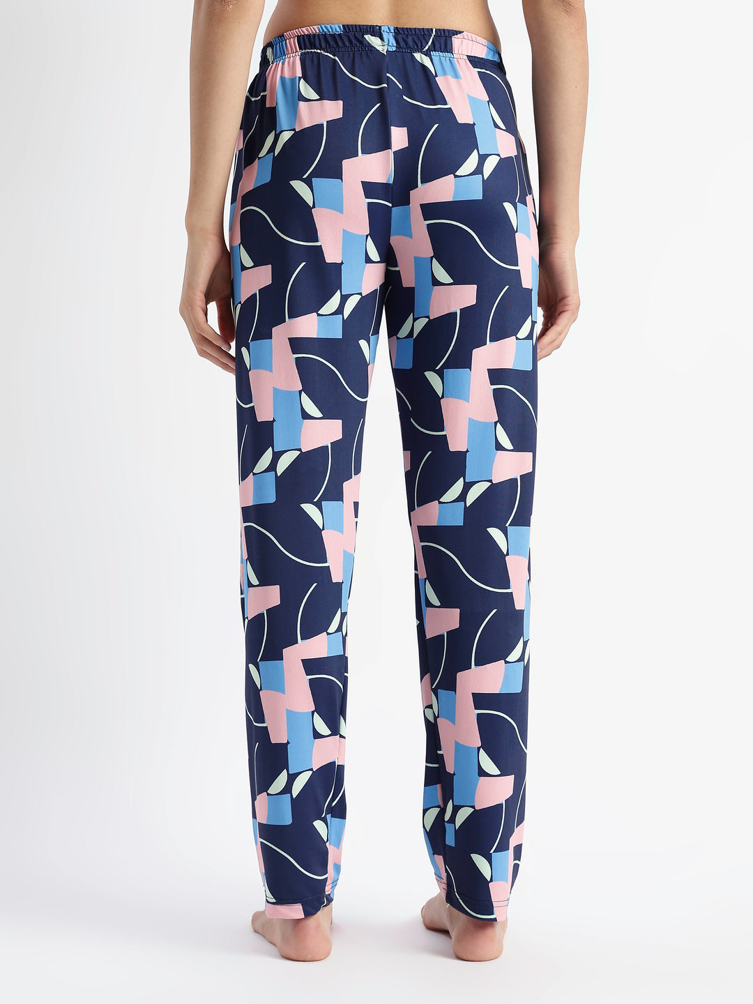 Navy Blue Pop Art Glossy Lycra Trendy Night Suit Set for Girls