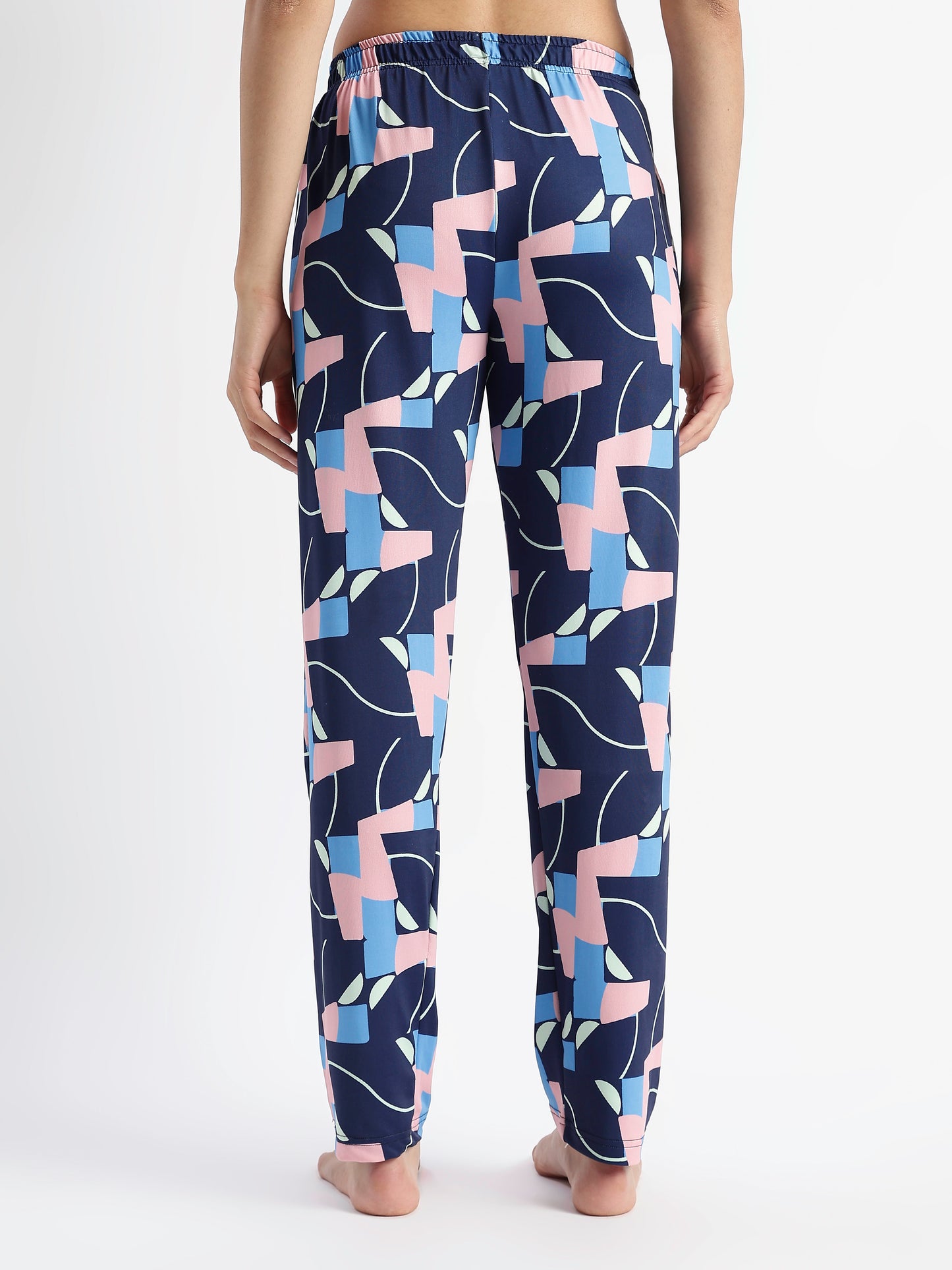 Navy Blue Pop Art Glossy Lycra Trendy Night Suit Set for Girls