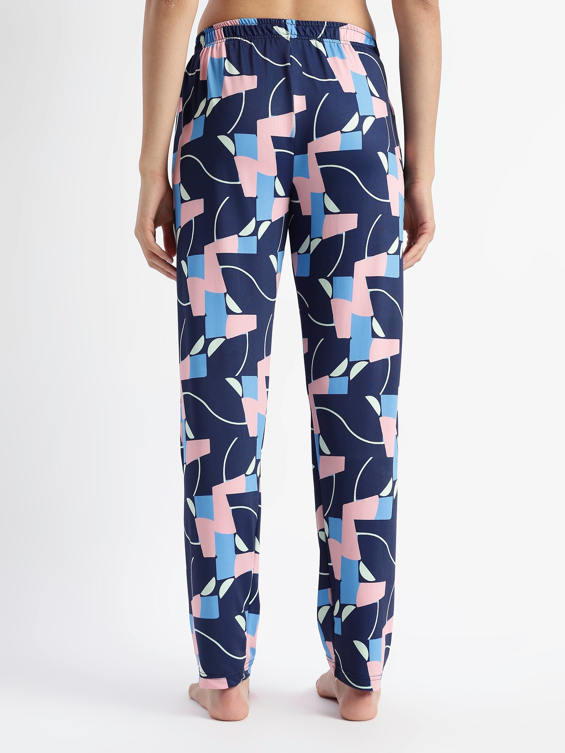 Navy Blue Pop Art Glossy Lycra Trendy Night Suit Set for Girls