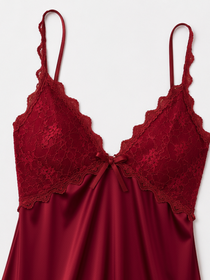 Crimson Love Mulberry Silk Lace Babydoll Dress for Women