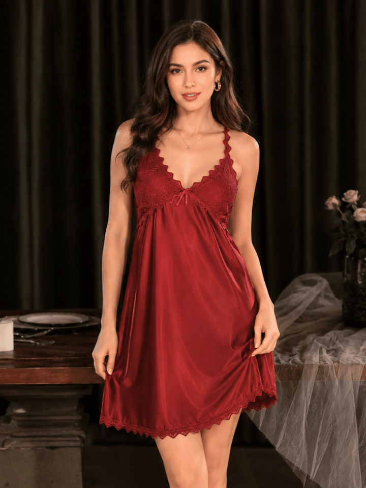 Crimson Love Mulberry Silk Lace Babydoll Dress for Women