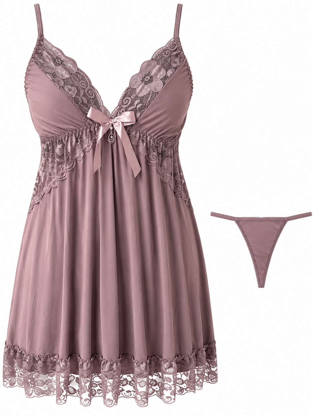 Champagne Nude Malai Modal Babydoll Dress Lace V Neck Elegant Fit