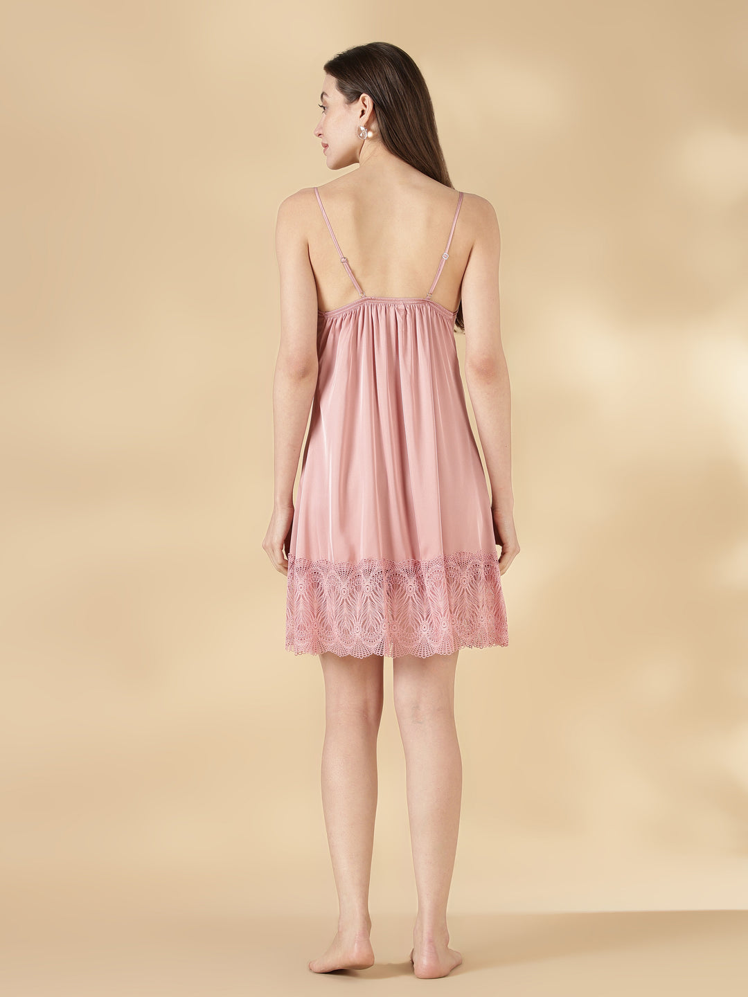 Satin Lace Nighty with Matching Robe in Dusty Rose