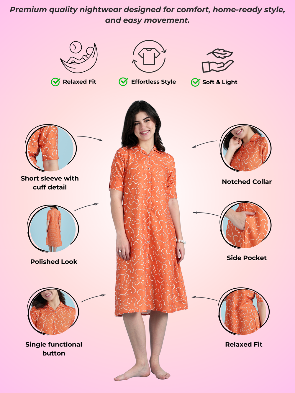Juicy sparkle orange nighty dress for women