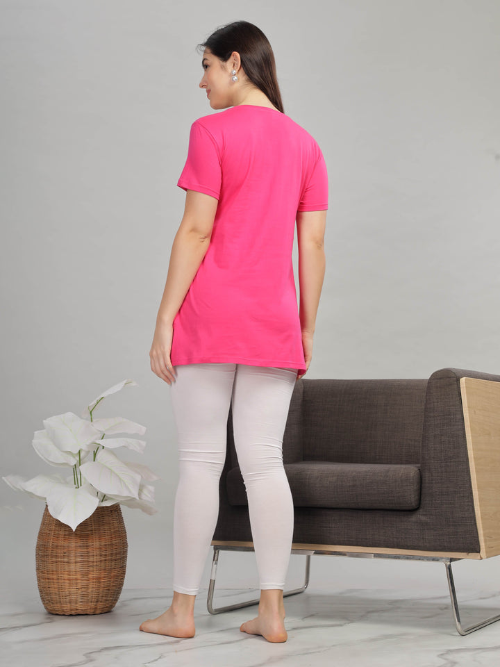 Rani pink gym wear long t-shirt for women for daily wear