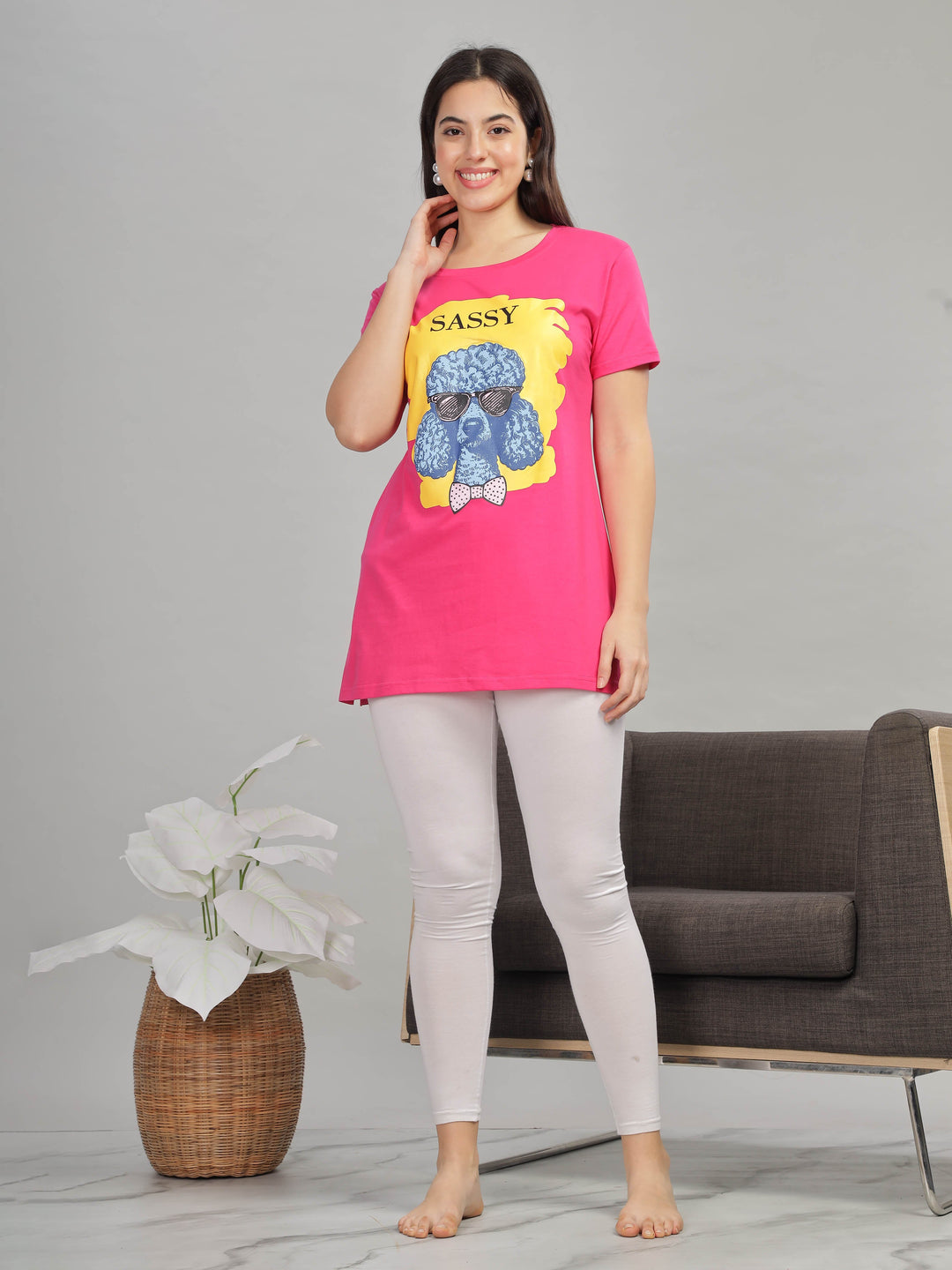 Rani pink gym wear long t-shirt for women for daily wear