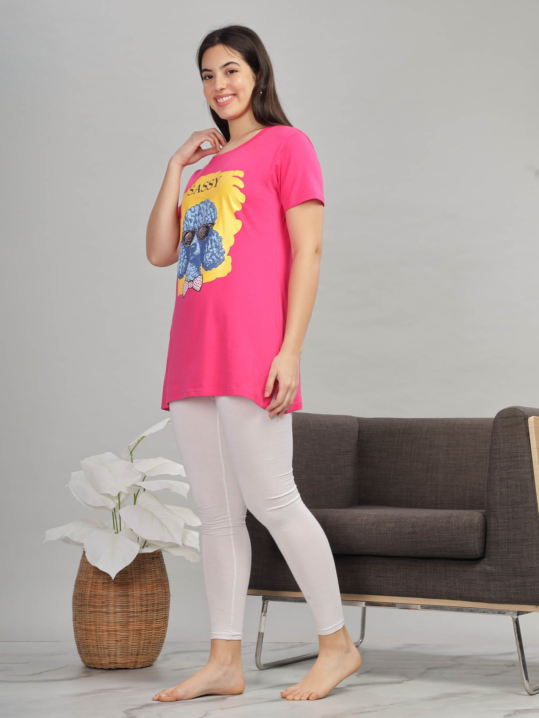 Rani pink gym wear long t-shirt for women for daily wear