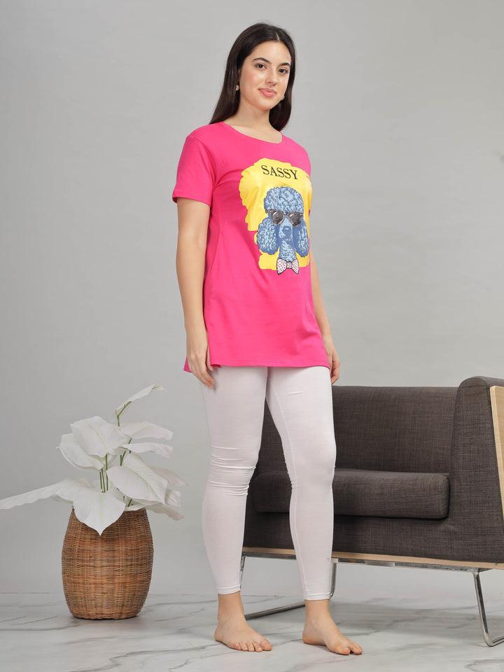 Rani pink gym wear long t-shirt for women for daily wear