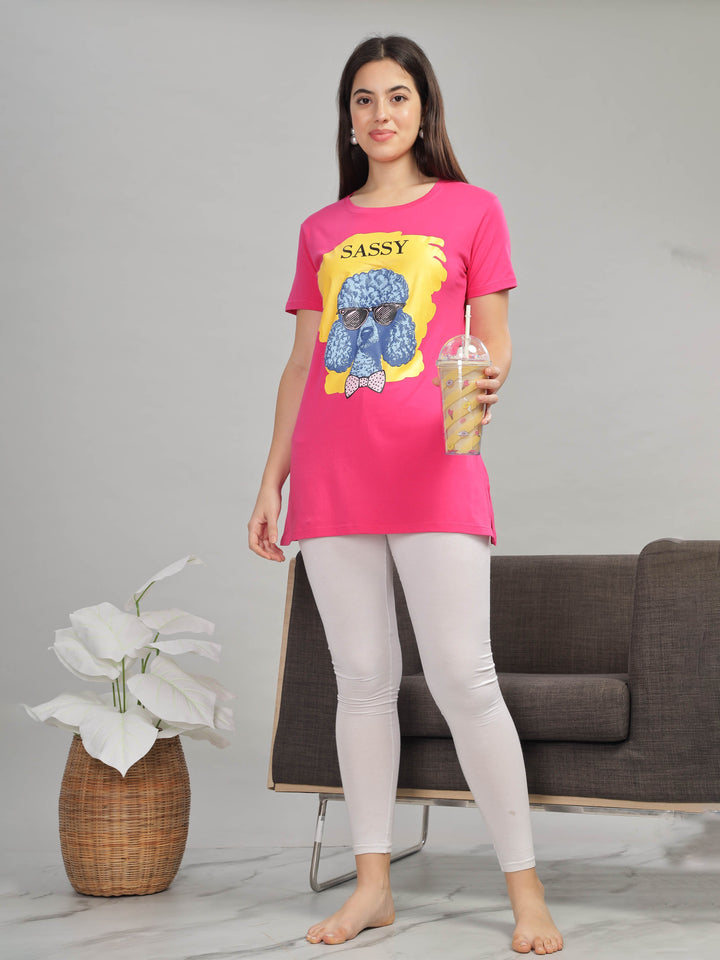 Rani pink gym wear long t-shirt for women for daily wear