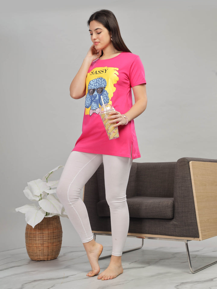 Rani pink gym wear long t-shirt for women for daily wear