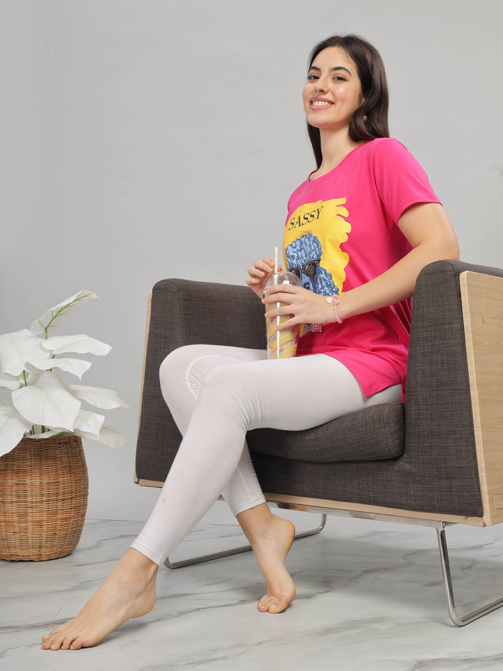 Rani pink gym wear long t-shirt for women for daily wear