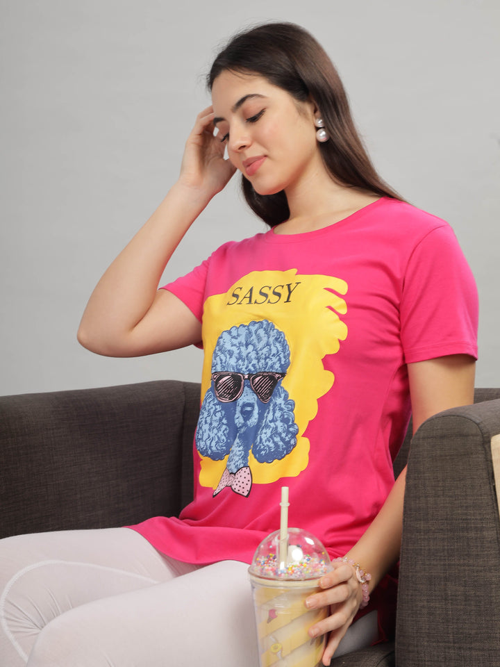 Rani pink gym wear long t-shirt for women for daily wear