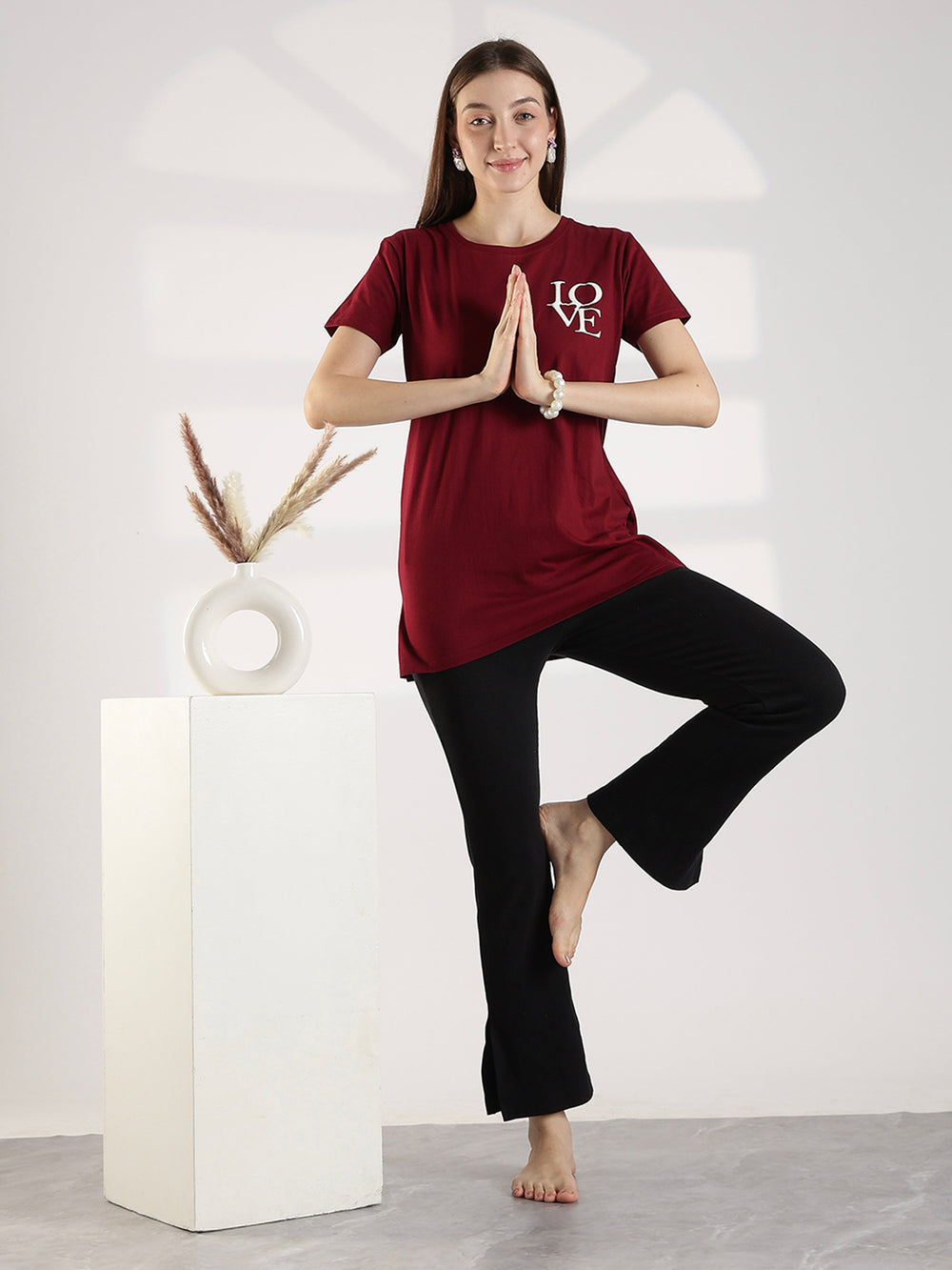 Maroon soft cotton plus size long t-shirt for women