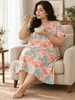 Botanical Muse Abstract Print Gloss Malai Short Nighty with Side Pockets