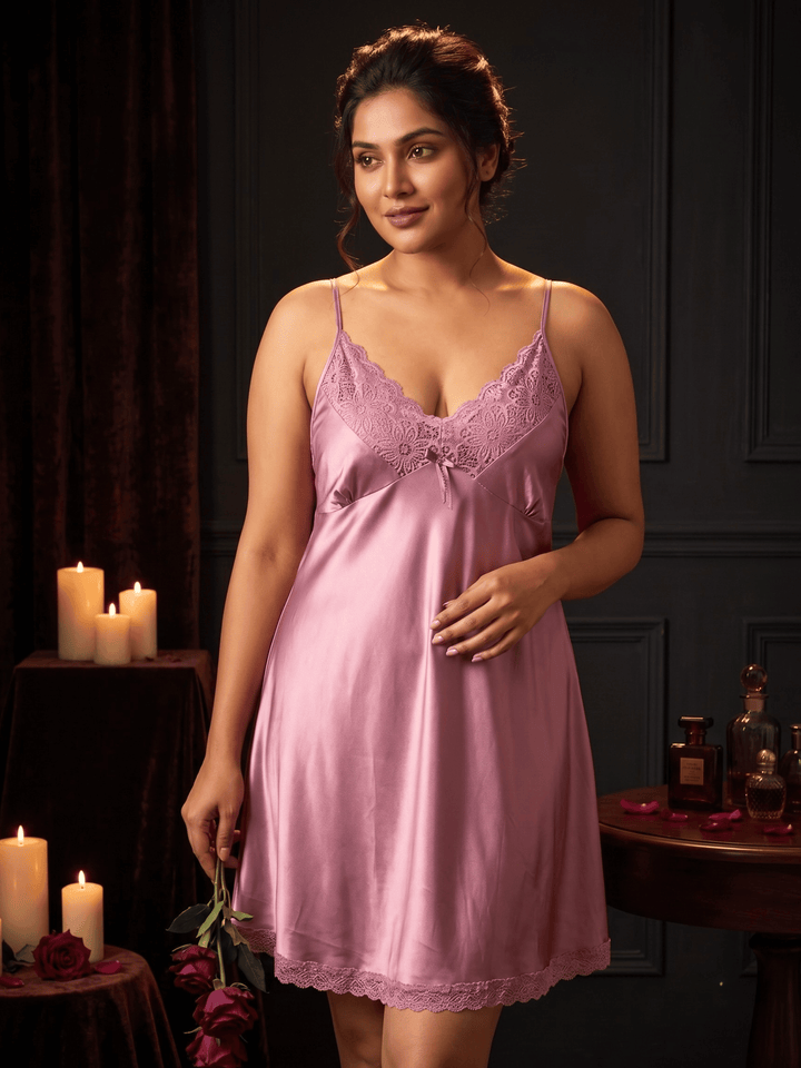 Pink mulberry babydoll set for women with matching thong