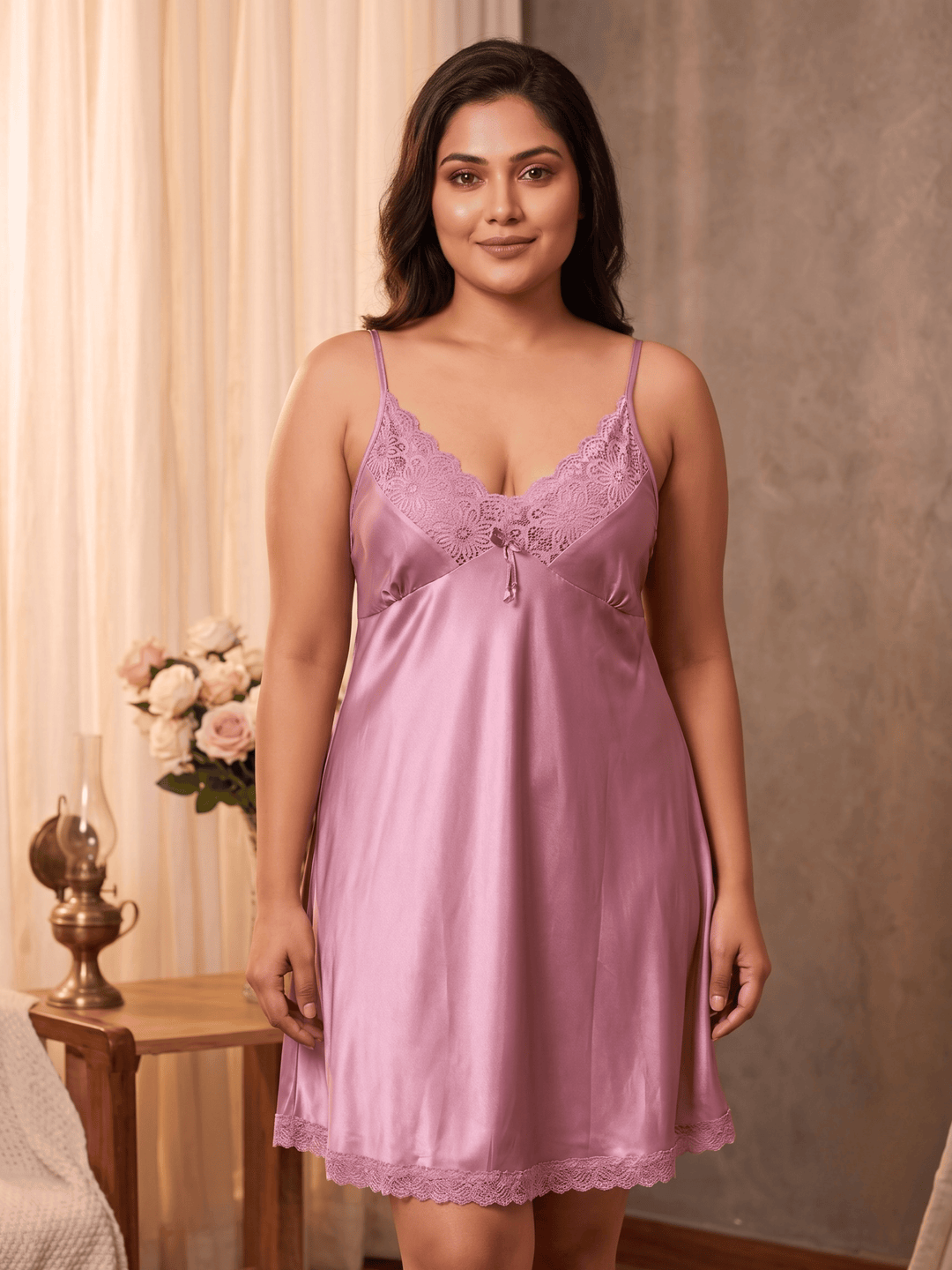 Pink mulberry babydoll set for women with matching thong