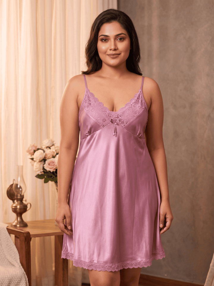 Pink mulberry babydoll set for women with matching thong