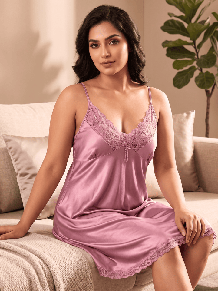 Pink mulberry babydoll set for women with matching thong