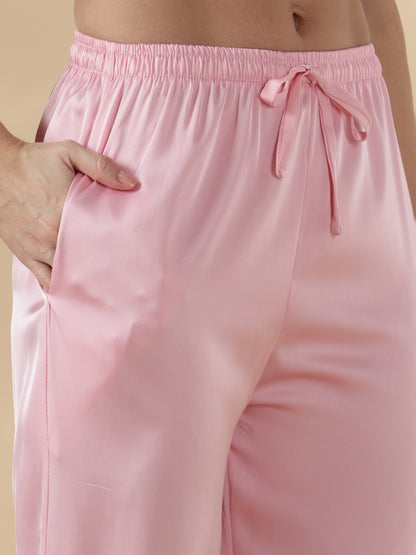 Paris pink long sleeve best satin pajama sets for women