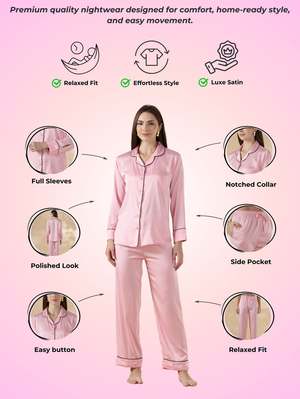 Paris pink long sleeve best satin pajama sets for women
