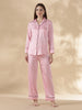 Paris Pink Satin Long Sleeve Loungewear And Pajama Set with Soft Sheen