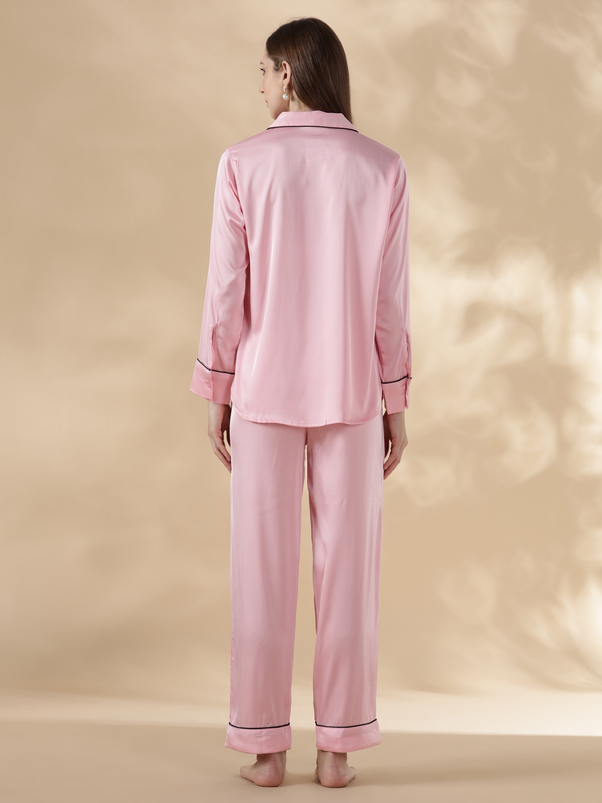 Paris pink long sleeve best satin pajama sets for women
