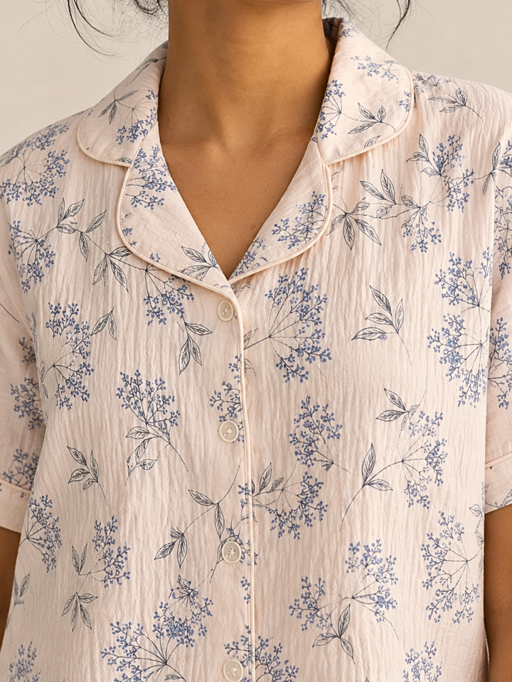 womens pyjama sets in pink haze bamboo crush floral