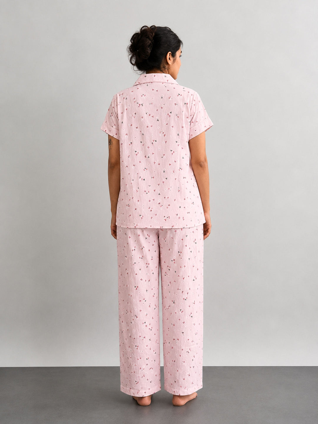 pink ditsy floral comfortable pajama sets for women