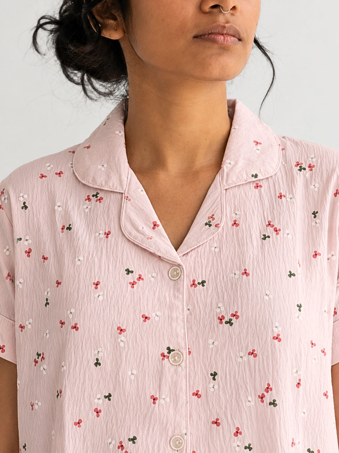 pink ditsy floral comfortable pajama sets for women