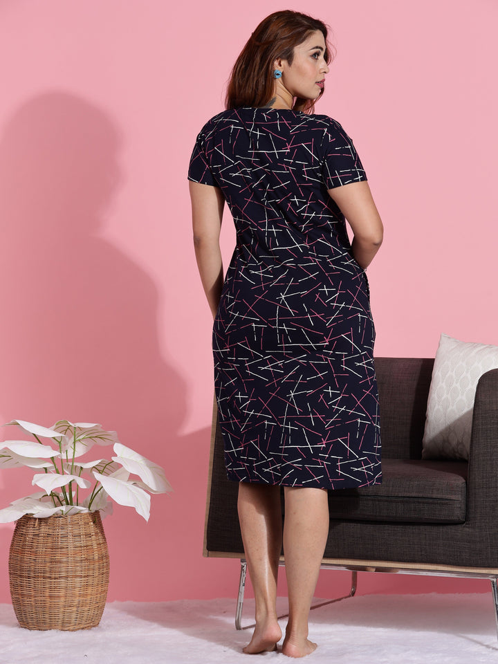 Printed soft cotton short nighty for women in a relaxed fit