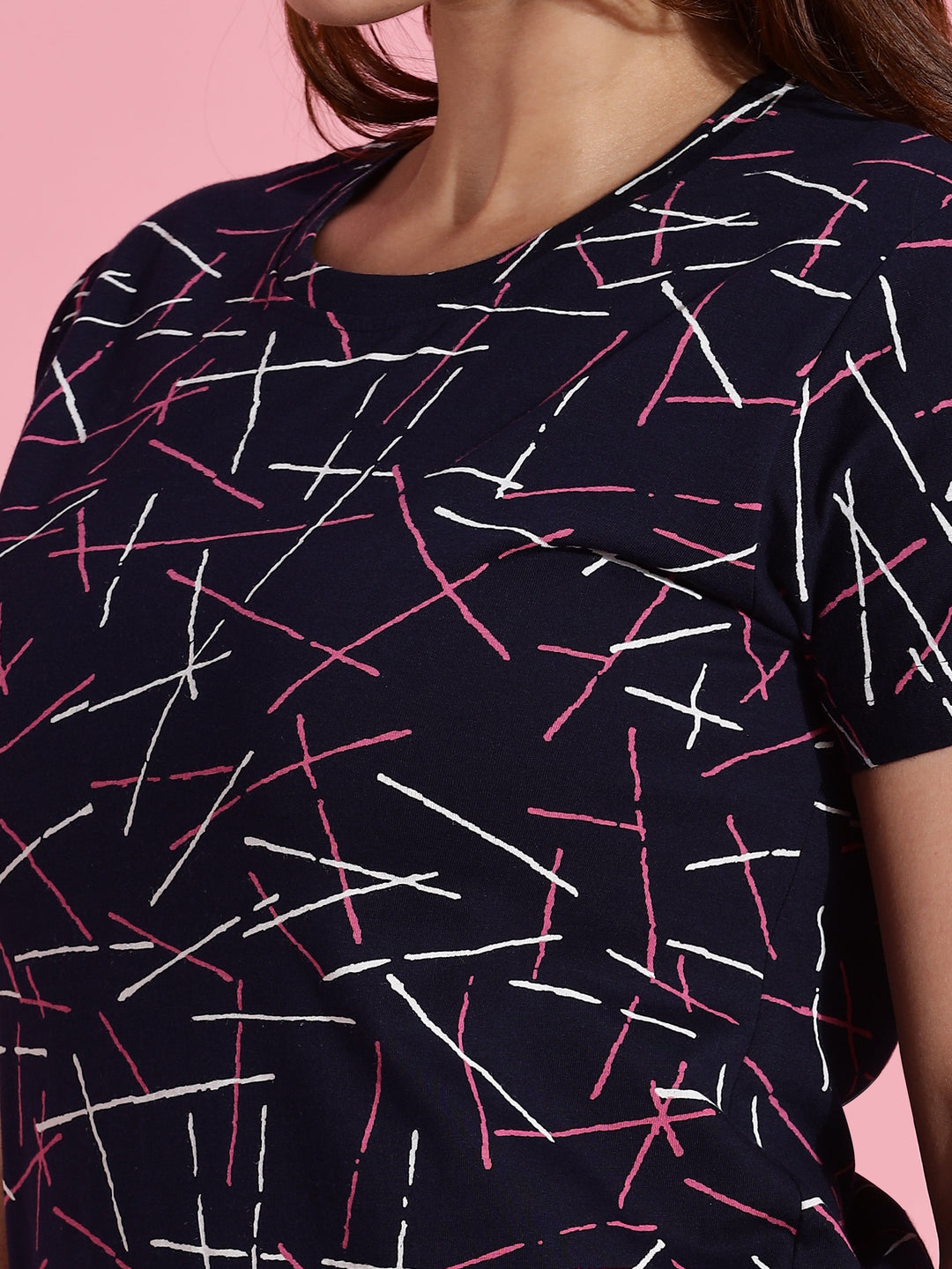 Printed soft cotton short nighty for women in a relaxed fit
