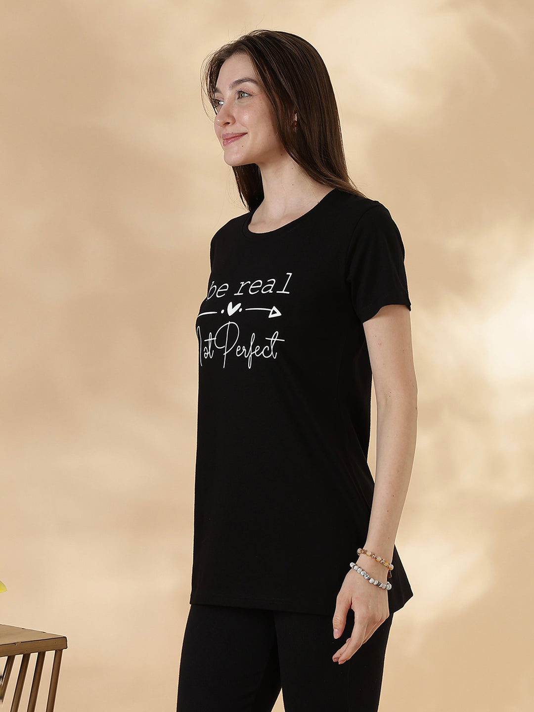 Black cotton plus size long t-shirt for women with pocket