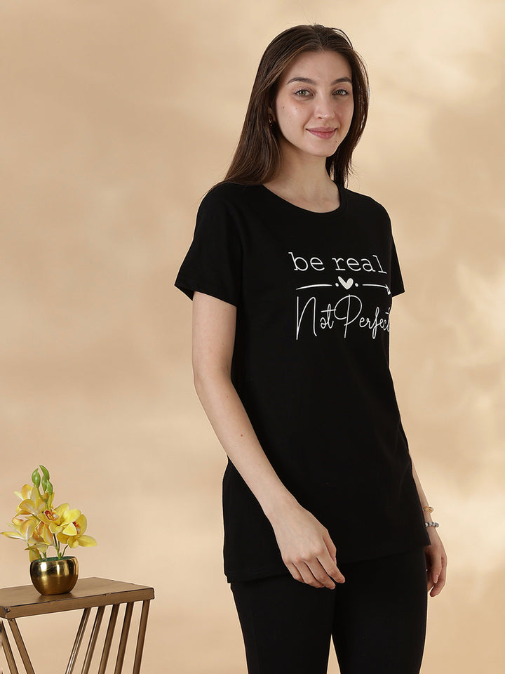 Black cotton plus size long t-shirt for women with pocket