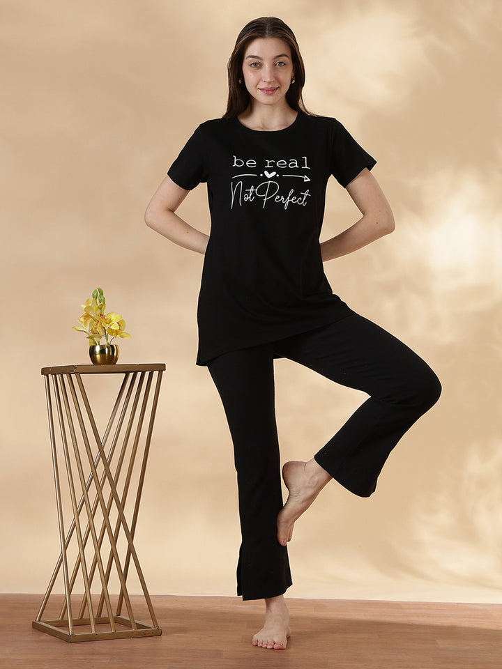 Black cotton plus size long t-shirt for women with pocket