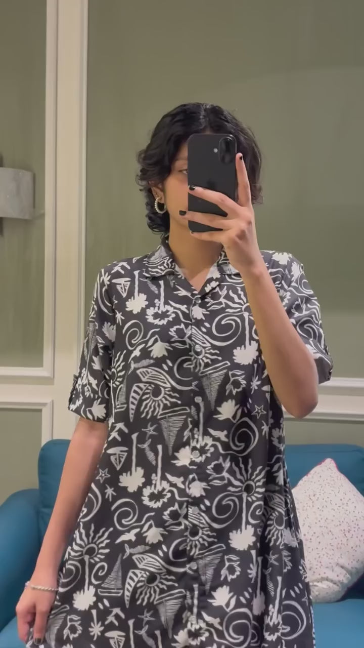 Twilight Florals Button-Down A-Line Nighty for Women