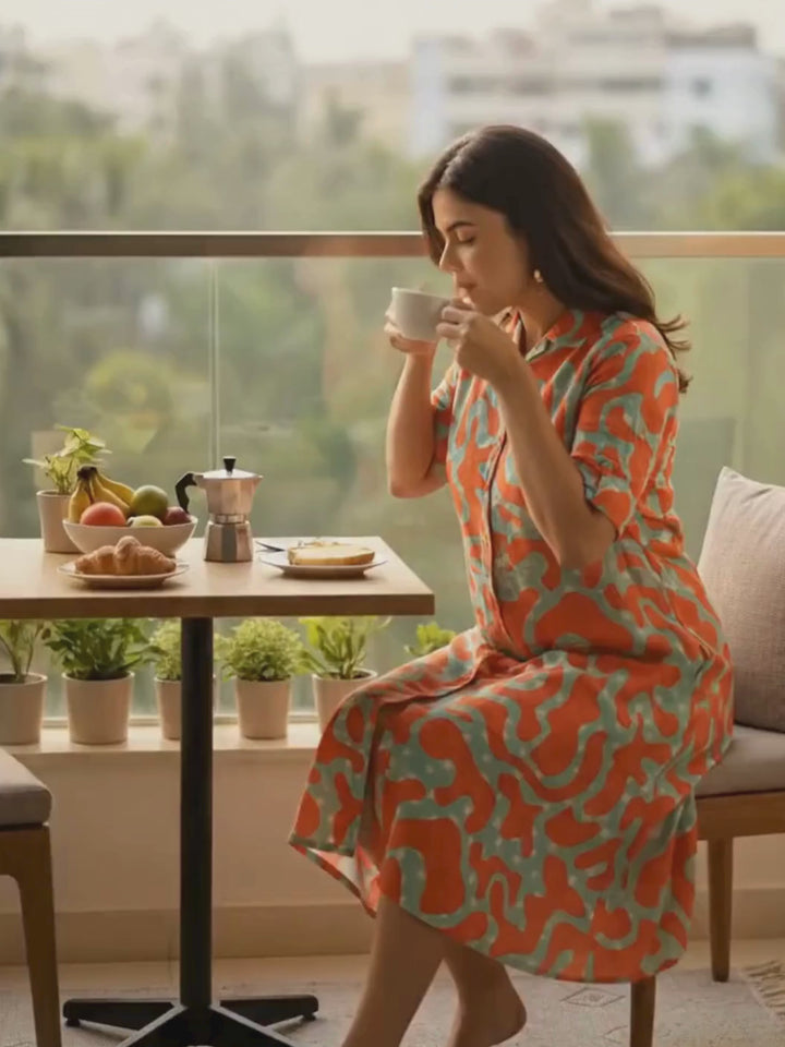 Zest glow a-line genz style printed modern nighty for women