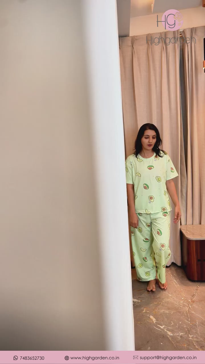 Baby Avocado Premium Lycra Pajama Set For Women With Cute Print