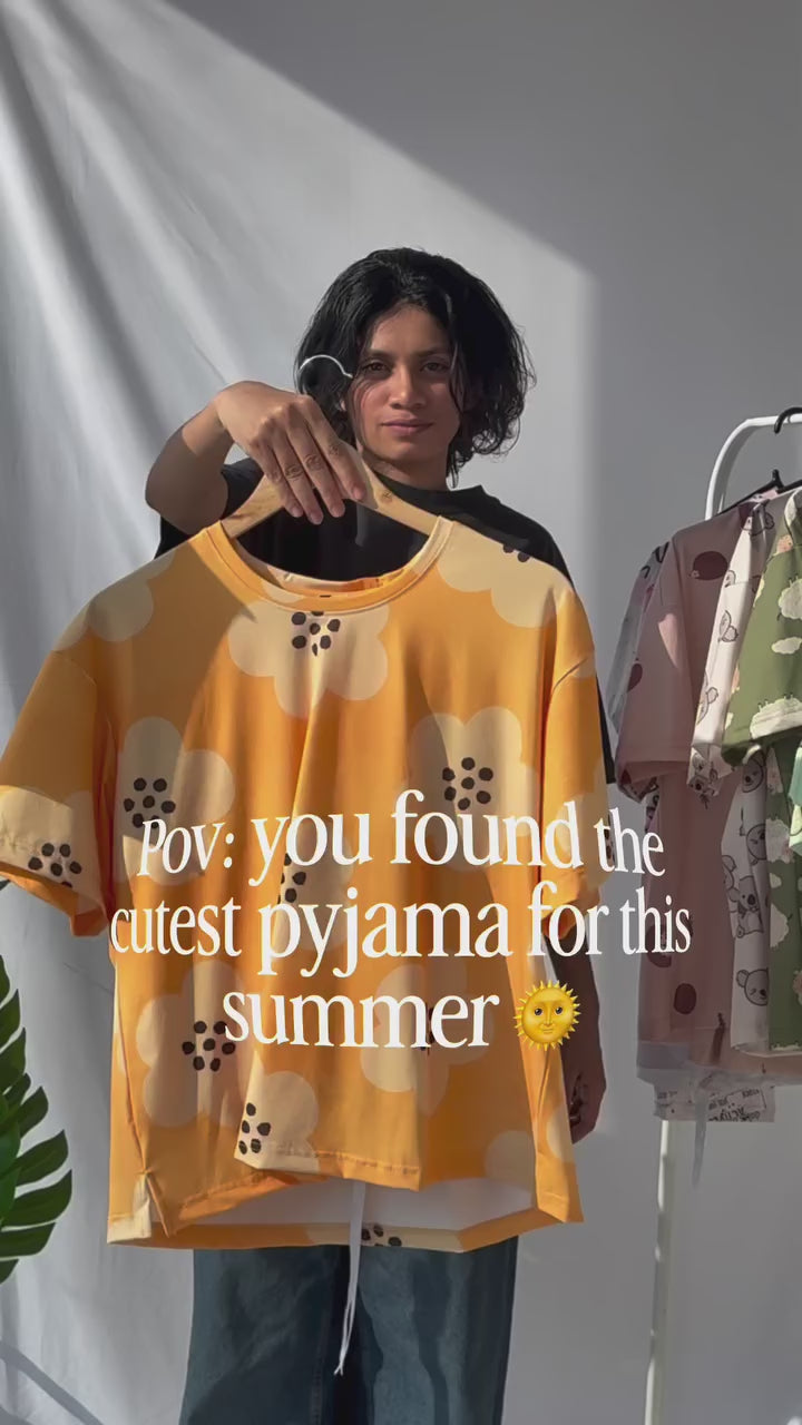 Sunshine Glow Premium Lycra Pajama Set with Oversized Floral Print