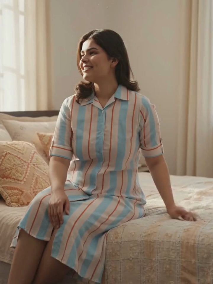 Retro rush printed A-Line soft plus size nighty for women