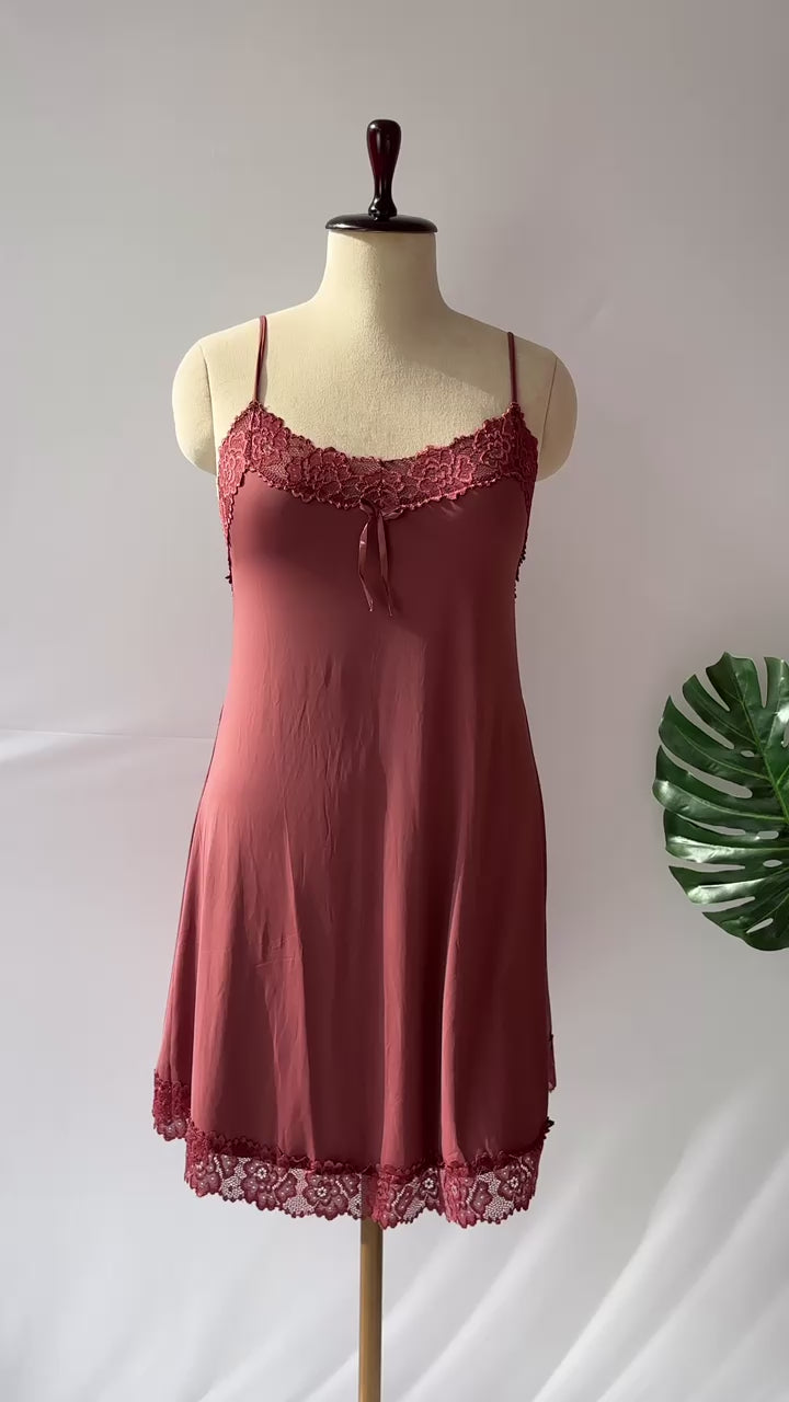 Mocha Temptation Malai Modal A Line Babydoll Dress with Lace