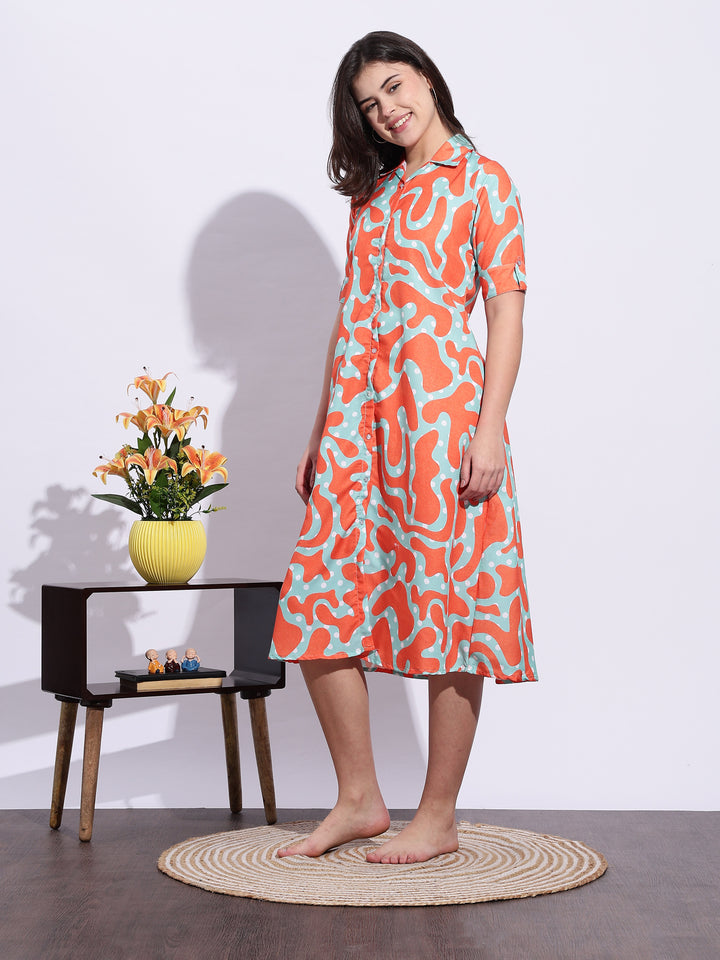 Zest glow a-line genz style printed modern nighty for women