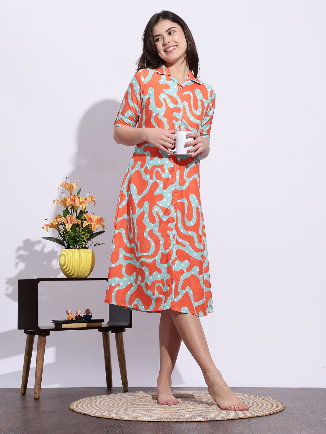 Zest glow a-line genz style printed modern nighty for women