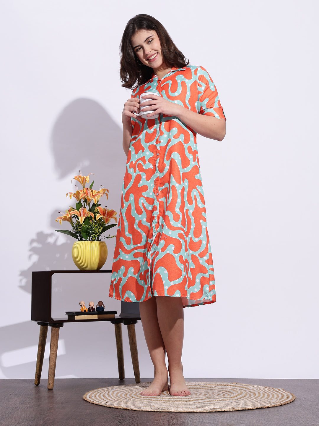 Zest glow a-line genz style printed modern nighty for women