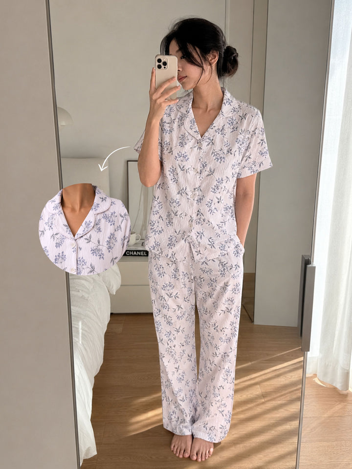 peach botanical floral pj sets for women online