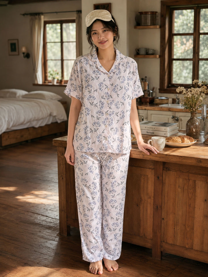 peach botanical floral pj sets for women online